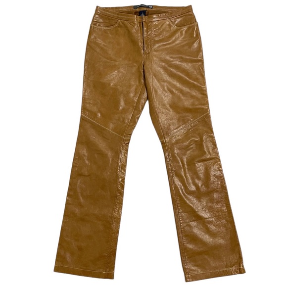 Gap Vintage Genuine Leather Bootcut High Waisted Pants Camel Tan Y2K Size 8 - Picture 3 of 14